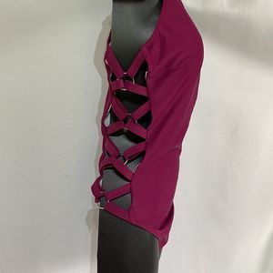 Tempt Me Retro Inspired Burgundy Crisscross Lace Up Swimsuit Size L NEW …